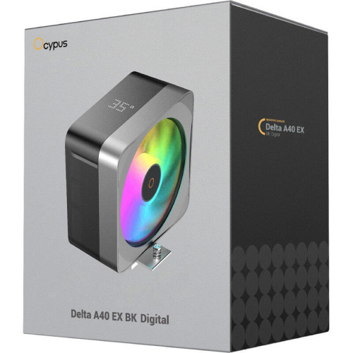 Кулер для процессора/ CPU Cooler Ocypus Delta A40 EX BK Digital (200W, 4-pin PWM, LED temp., 157mm, Al/Cu, 4x6mm, ARGB, 1x120mm, 60CFM, 31dBA, 1600RPM, S: 1851/1700/1200/115X, AM5/AM4, black)