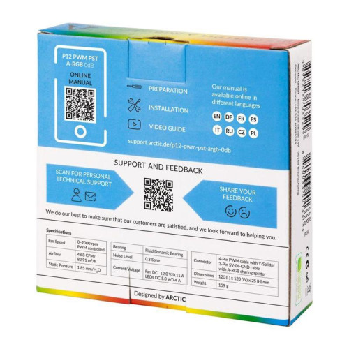Вентилятор корпусной ARCTIC Cooling P12 PWM PST A-RGB  (White) retail  арт. ACFAN00254A