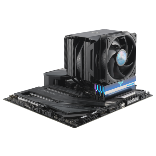 Кулер для процессора/ Cooler Master MasterAir MA624 Stealth (250W, 4-pin, 160mm, tower, Al/Cu/Ni, fans: 2x140mm/67CFM/27dBA/1400rpm, 1700/1200/115X/2066/2011-V3/2011/AM4/AM3/AM3+/AM2/AM2+/FM2/FM2+/FM1, AM5 not support)