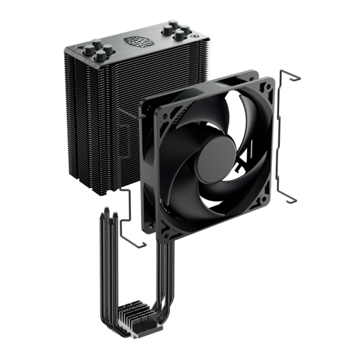 Кулер для процессора/ Cooler Master Hyper 212 Black Edition (150W, 4-pin, 158.8mm, tower, Al/Cu, fans: 1x120mm/42CFM/26dBA/2000rpm, 2066/2011-v3/2011/1366/115x/AM4/AM3+/AM3/AM2+/AM2/FM2+/FM2/FM1)