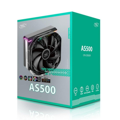 Вентилятор Deepcool AS500 RTL {8} (727064) (Height 164mm, 6mm x 5pcs, Fan 140mm, 500;1200RPM ±10%,  29.2 dB(A), 4-pin PWM, TDP 220W, Screw, Socket AMD AM4, Intel LGA 2066/2011-v3/2011/1700/1200/115x)