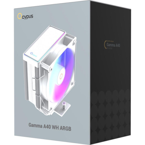 Кулер для процессора/ CPU Cooler Ocypus Gamma A40 WH ARGB (200W, 4-pin PWM, 133mm, Al/Cu, 4x6mm, ARGB, 1x100mm, 41CFM, 29.5dBA, 2400RPM, S: 1851/1700/1200/115X, AM5/AM4, white)