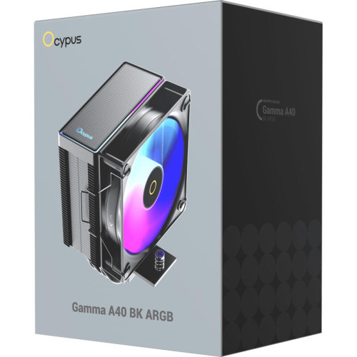 Кулер для процессора/ CPU Cooler Ocypus Gamma A40 BK ARGB (200W, 4-pin PWM, 133mm, Al/Cu, 4x6mm, ARGB, 1x100mm, 41CFM, 29.5dBA, 2400RPM, S: 1851/1700/1200/115X, AM5/AM4, black)