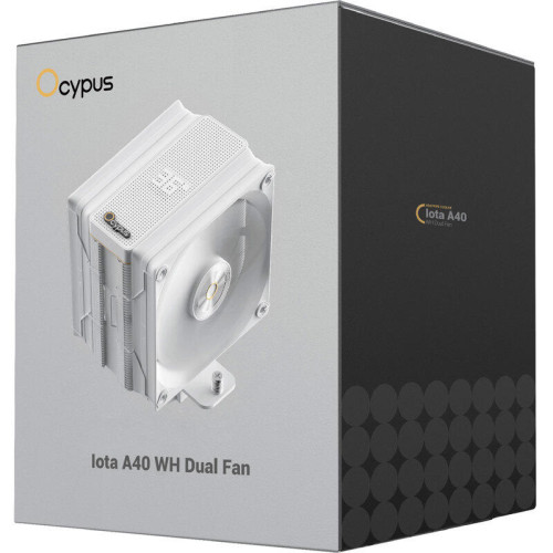Кулер для процессора/ CPU Cooler Ocypus Iota A40 WH Dual Fan (220W, 4-pin PWM, LED temp., 156.7mm, Al/Cu, 4x6mm, 2x120mm, 77CFM, 29dBA, 2000RPM, S: 1851/1700/1200/115X, AM5/AM4, white)