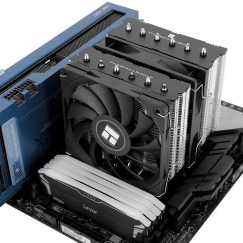 Кулер для процессора/ Thermalright Royal Knight 120 SE (4-pin PWM, 155mm, Ni/Cu, 6x6mm, 2x120mm, 66.17CFM/59CFM, 25.6dBA/26.1dBA, 1500RPM/1800RPM, S: 1200, 1700, 1851, 115X, AM4, AM5, silver, black)