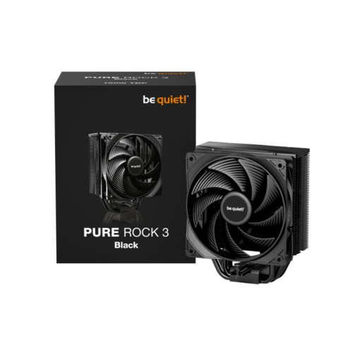 Кулер для процессора/ CPU Cooler be quiet! PURE ROCK 3 (190W, 4-pin PWM, 154mm, Al/Cu, 4x6mm, 1x120mm, 59.6CFM, 31.2dBA, 2000RPM, S: 1851/1700/1200/115X, AM5/AM4, black)