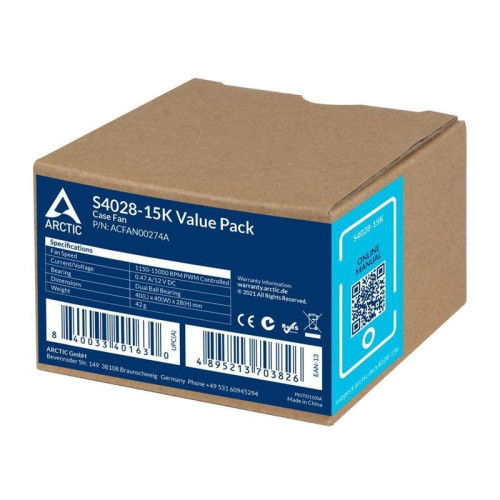 Вентилятор корпусной ARCTIC Cooling S4028-15K 5-Pack 1400-15000rpm rpm Dual Ball Bearing  4-Pin Fan-Connector (ACFAN00274A)