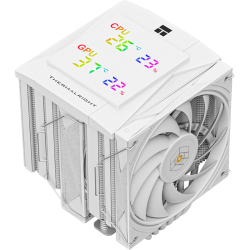 Кулер для процессора/ CPU Cooler Thermalright Royal Knight 120 Digital White (4-pin PWM, LED temp., 162mm, Ni/Cu, 6x6mm, 2x120mm, 80.45CFM/56.36CFM, 29.4dBA/28.4dBA, 2150RPM/1900RPM, S: 1200, 1700, 1851, 115X, 2011, 2066, AM4, AM5, white)