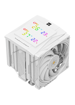 Кулер для процессора/ CPU Cooler Thermalright Royal Knight 120 Digital White (4-pin PWM, LED temp., 162mm, Ni/Cu, 6x6mm, 2x120mm, 80.45CFM/56.36CFM, 29.4dBA/28.4dBA, 2150RPM/1900RPM, S: 1200, 1700, 1851, 115X, 2011, 2066, AM4, AM5, white)