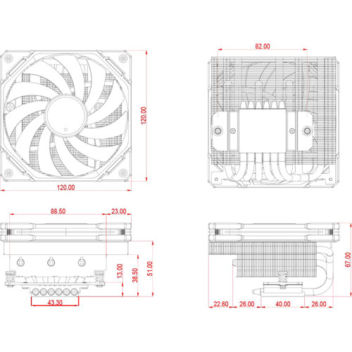 Кулер для процессора/ CPU Cooler ID-COOLING IS-67-XT BLACK (150W, 4-pin PWM, 67mm, Al/Cu, 6x6mm, 1x120mm, 67.58CFM, 32.3dBA, 2200RPM, S: 1851/1700/1200/115X, AM5/AM4, Black)