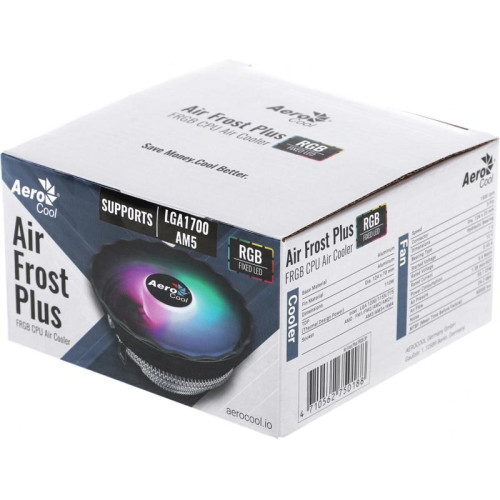 Кулер Aerocool Air Frost Plus RGB Soc-AM5/AM4/1200/1700/1851 черный 3-pin 24dB Al 110W 360gr Ret (AIR FROST PLUS FRGB 3P) [AIR FROST PLUS FRGB 3P]