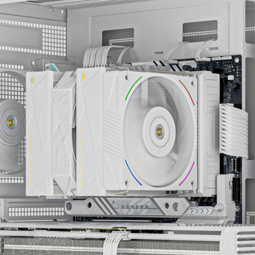 Кулер для процессора/ CPU Cooler Thermalright Royal Pretor 130 Ultra White (4-pin PWM, 158mm, Ni/Cu, 7x6mm, 1x120mm ARGB +1x130mm, 69CFM/81.88CFM, 27dBA/28.3dBA, 2150RPM/1750RPM, S: 1200, 1700, 1851, 115X, 2011, 2066, AM4, AM5, white)