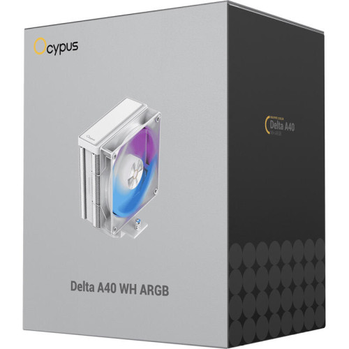 Кулер для процессора/ CPU Cooler Ocypus Delta A40 WH ARGB (220W, 4-pin PWM, 156.7mm, Al/Cu, 4x6mm, ARGB, 1x120mm, 73CFM, 29dBA, 2000RPM, S: 1851/1700/1200/115X, AM5/AM4, white)
