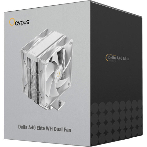 Кулер для процессора/ CPU Cooler Ocypus Delta A40 Elite WH Dual FAN (220W, 4-pin PWM, 156.7mm, Al/Cu, 4x6mm, 2x120mm, 73CFM, 29dBA, 2000RPM, S: 1851/1700/1200/115X, AM5/AM4, white)
