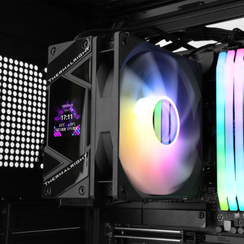 Кулер для процессора/ CPU Cooler Thermalright Assassin Spirit 120 Vision ARGB Black (4-pin PWM, LED temp., 154mm, Al/Cu, 4x6mm, ARGB, 1x120mm, 66.17CFM, 25.6dBA, 1500RPM, S: 1851/1700/1200/115X, AM5/AM4, black)