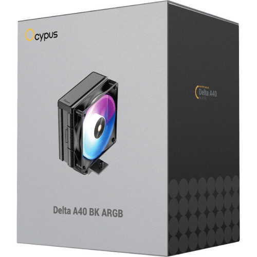 Кулер для процессора/ CPU Cooler Ocypus Delta A40 BK ARGB (220W, 4-pin PWM, 156.7mm, Al/Cu, 4x6mm, ARGB, 1x120mm, 73CFM, 29dBA, 2000RPM, S: 1851/1700/1200/115X, AM5/AM4, black)