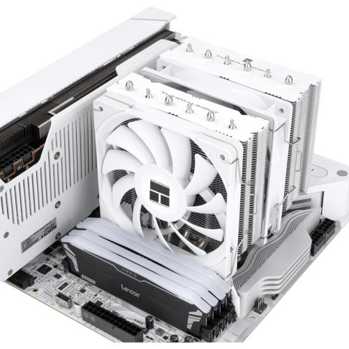 Кулер для процессора/ CPU Cooler Thermalright Royal Knight 120 SE White (4-pin PWM, 155mm, Ni/Cu, 6x6mm, 2x120mm, 66.17CFM/59CFM, 25.6dBA/26.1dBA, 1500RPM/1800RPM, S: 1200, 1700, 1851, 115X, AM4, AM5, silver, white)