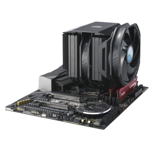 Кулер для процессора/ Cooler Master MasterAir MA624 Stealth (250W, 4-pin, 160mm, tower, Al/Cu/Ni, fans: 2x140mm/67CFM/27dBA/1400rpm, 1700/1200/115X/2066/2011-V3/2011/AM4/AM3/AM3+/AM2/AM2+/FM2/FM2+/FM1, AM5 not support)