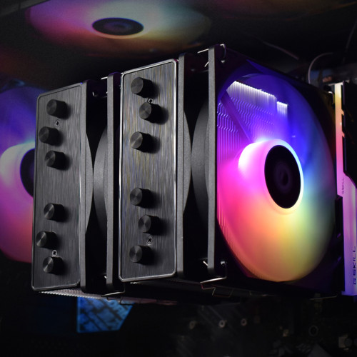Кулер для процессора/ CPU Cooler ID-COOLING SE-55 ARGB (250W, 4-pin PWM, 153mm, Al/Cu, 6x6mm, ARGB, 2x120mm, 68.2CFM, 35.2dBA, 1500RPM, S: 1700/1200/115X, AM5/AM4, Black)