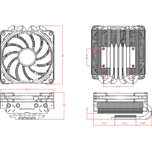 Кулер для процессора/ CPU Cooler ID-COOLING IS-40X V3 WHITE (95W, 4-pin PWM, 45mm, Al, 4x6mm, 1x92mm, 46CFM, 35.2dBA, 2800RPM, S: 1851/1700/1200/115X, AM5/AM4, White)