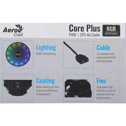 Кулер Aerocool Core Plus ARGB Soc-AM5/AM4/1200/1700/1851 черный/белый 4-pin 15-25dB Al 110W 305gr Ret (CORE PLUS ARGB PWM 4P) [CORE PLUS ARGB PWM 4P]