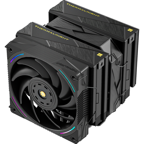 Кулер для процессора/ CPU Cooler Thermalright Royal Pretor 130 Ultra Black (4-pin PWM, 158mm, Ni/Cu, 7x6mm, 1x120mm ARGB +1x130mm, 69CFM/81.88CFM, 27dBA/28.3dBA, 2150RPM/1750RPM, S: 1200, 1700, 1851, 115X, 2011, 2066, AM4, AM5, black)