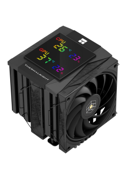 Кулер для процессора/ CPU Cooler Thermalright Royal Knight 120 Digital Black (4-pin PWM, LED temp., 162mm, Ni/Cu, 6x6mm, 2x120mm, 80.45CFM/56.36CFM, 29.4dBA/28.4dBA, 2150RPM/1900RPM, S: 1200, 1700, 1851, 115X, 2011, 2066, AM4, AM5, black)