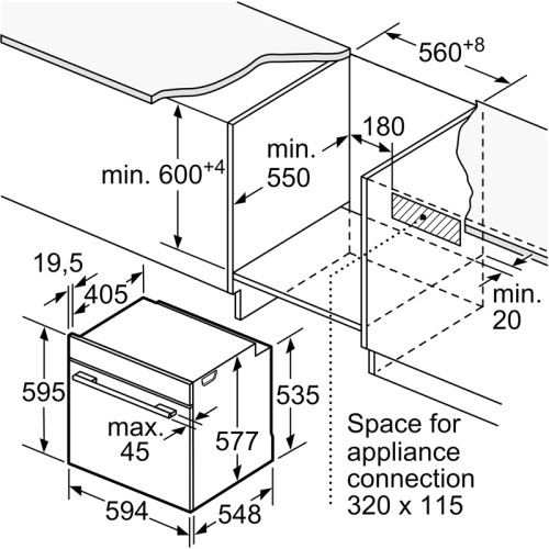 59.5x59.5x54.8 см, 71л, дисплей, 8 режимов, пиролиз, 4 стекла, сталь