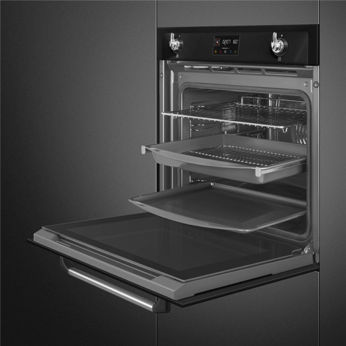 Встраиваемый духовой шкаф SMEG/ Многофункциональный духовой шкаф с пароувлажнением и пиролизом, 60 см, 12 функций, цвет чёрный, Victoria