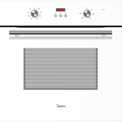 Духовой шкаф Midea/ MDK/Электрический мультифункциональный духовой шкаф, 7 режимов + освещение, электронный программатор + цифровой LED  дисплей, утапливаемые переключатели, корпусные  направляющие для противней, 3 стекла, объем 65 литров, цвет - белое ст