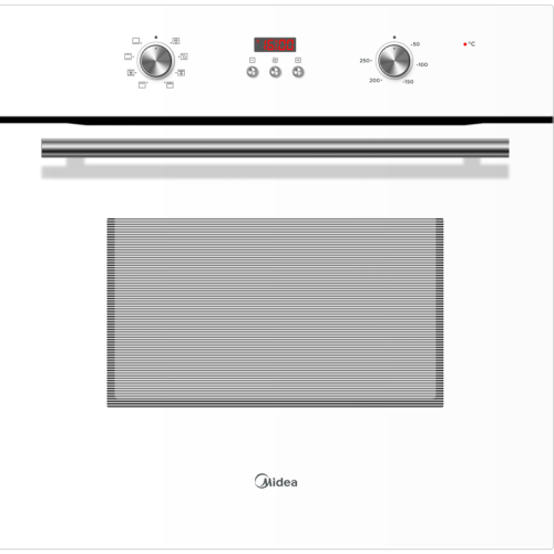 Духовой шкаф Midea/ MDK/Электрический мультифункциональный духовой шкаф, 7 режимов + освещение, электронный программатор + цифровой LED  дисплей, утапливаемые переключатели, корпусные  направляющие для противней, 3 стекла, объем 65 литров, цвет - белое ст