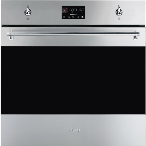 Встраиваемая электрическая духовка SMEG/ Classica, Многофункциональный духовой шкаф с пиролизом, 60 см, 10 функций, нержавеющая сталь