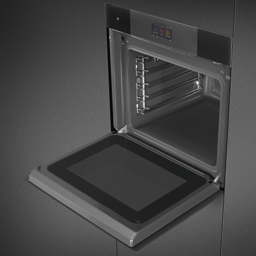 Духовой шкаф Smeg/ Духовой шкаф Smeg, 26 функций, 150 автоматических программ, СВЧ, пар, очистка VaporClean, дисплей, сенсорное управление, термощуп, таймер, 4 стекла в дверце, полезный объем 68 л, цвет черный