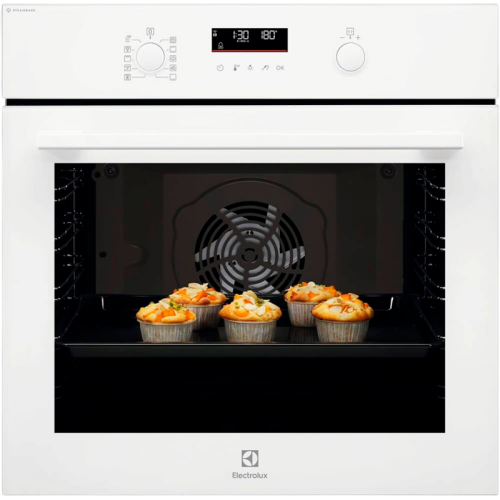 Встраиваемые электрические духовки ELECTROLUX/ Электрический духовой шкаф с конвекцией, приготовление на пару, объем 72 л, утапливаемые переключатели, 9 режимов,очистка каталитическая, 3 стекла в дверце, направляющие проволочные + телескопические (1 урове