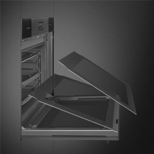 Встраиваемый духовой шкаф SMEG/ 60 см, с паром, Linea, пиролитическая очистка, 12 программ, 68 л, черный цвет