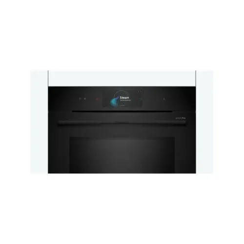 Accent line. Serie 8, духовой шкаф с микроволнами и паром, черный, 28 режимов + комбинированные режимы , микроволны до 800 Вт, 4-слойное остекление, 3 цветных текстовых TFT-дисплея 2,5