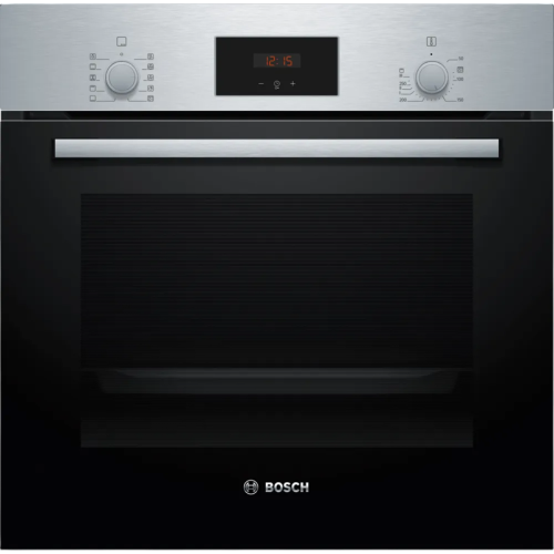 Встраиваемая электрическая духовка BOSCH/ Встраиваемая электрическая духовка BOSCH HBF512BS1T Serie 2, духовой шкаф,нержавеющая сталь, класс энергоэффективности А, 7 режимов, 3-х слойное остекление, LED-дисплей, утапливаемые переключатели, галогенное осве