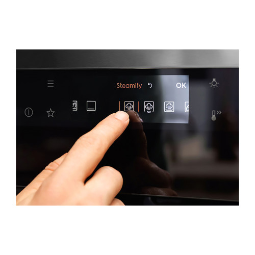 Встраиваемый духовой шкаф/ электрический с конвекцией, объем 72 л, 17 режимов, очистка каталитическая, 3 стекла в дверце, направляющие проволочные + телескопические (1 уровень),черное стекло