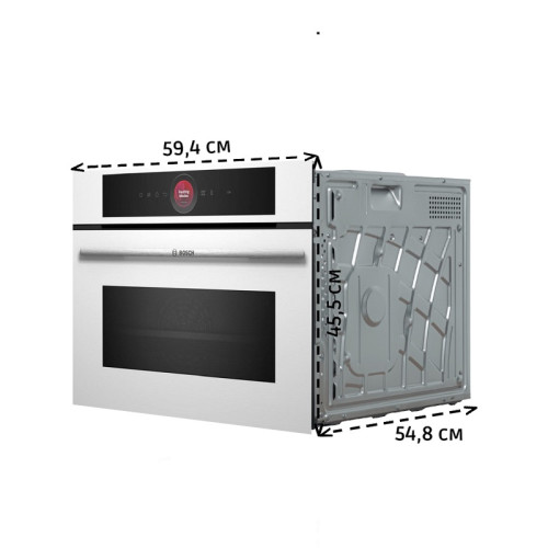 Встраиваемая электрическая духовка BOSCH/ Встраиваемая электрическая духовка BOSCH CMG7241W1 Компактная духовка с микроволновой печью и 16 типами нагрева, 45.5x59.5x54.8 см, 45л, дисплей,инвертор,SoftClose и SoftOpen, Bosch Assist, белый цвет