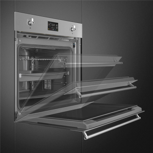 Встраиваемый духовой шкаф SMEG/ 60 см, Classica, 12 функций приготовления, Пиролиз, Обработка против отпечатков пальцев, Нержавеющая сталь