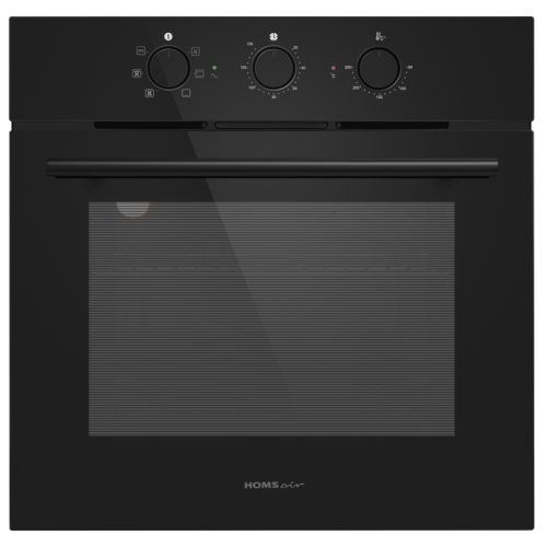 Шкаф духовой электрический HOMSair/ электрический, встраиваемый, механическое управление, 60 л., конвекция, гриль, таймер, черный, черные переключатели