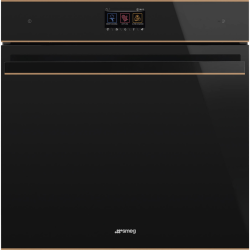 Встраиваемый духовой шкаф SMEG/ Многофункциональный духовой шкаф с паром и пиролитической очисткой, 60 см, 19 функций, чёрное стекло Eclipse, медный профиль, Dolce Stil Novo