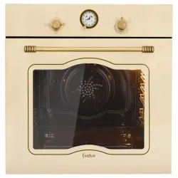 Газовый духовой шкаф EVELUX, Retro, объем 67 л, поворотные переключатели, таймер, автоматическое отключение, конвекция, 4 режима, традиционная очистка, 2 стекла в дверце, цвет бежевый