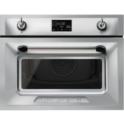 Встраиваемый духовой шкаф с СВЧ SMEG/ Компактный многофункциональный духовой шкаф, комбинированный с микроволновой печью, ширина 60 см, высота 45 см, 11 функций, нержавеющая сталь с обработкой против отпечатков пальцев
