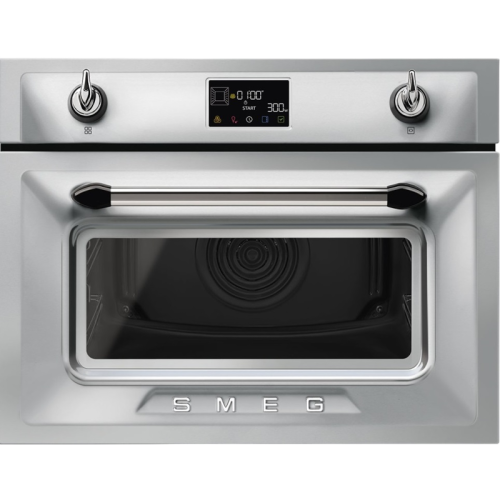 Встраиваемый духовой шкаф с СВЧ SMEG/ Компактный многофункциональный духовой шкаф, комбинированный с микроволновой печью, ширина 60 см, высота 45 см, 11 функций, нержавеющая сталь с обработкой против отпечатков пальцев