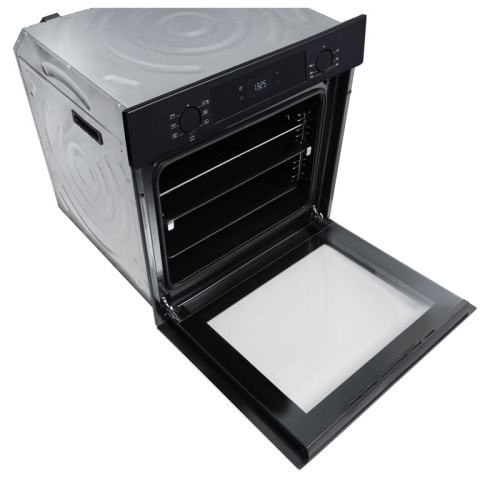 Встраиваемый духовой шкаф/ Crystal, 59.8 х 59.5 x 56 см, 7 режимов нагрева, гриль, LED дисплей белого цвета, таймер, телескопические направляющие одного уровня, Soft Close, черный