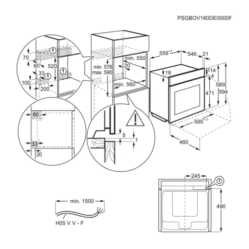 Встраиваемые электрические духовки ELECTROLUX/ электрический духовой шкаф с конвекцией, приготовление на пару, объем 70 л, 22 режима, автопрограммы, очистка паровая, направляющие проволочные + телескопические (1 уровень), термощуп