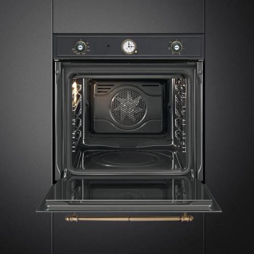 Встраиваемый духовой шкаф SMEG/ Встраиваемый духовой шкаф SMEG, 60 см, Cortina, 50-260 градусов, часы/таймер, галогенная подсветка, 9 режимов, поворотные переключатели Cortina, пиролиз, автоматическое отключение, петли Soft Close, полезный объем 65 л, цве