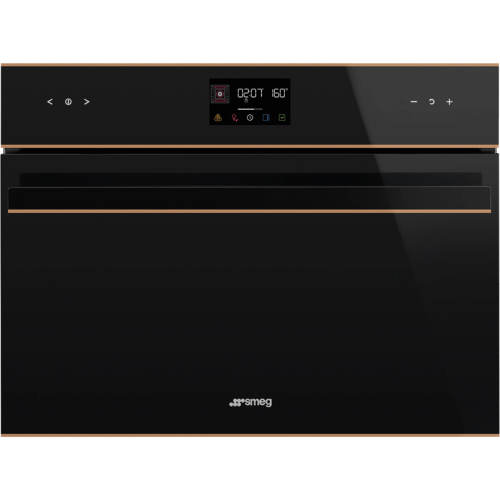 Духовой шкаф Smeg/ Компактный многофункциональный духовой шкаф, комбинированный с микроволновой печью, ширина 60 см, высота 45 см, 11 функций, чёрное стекло Eclipse, медный профиль