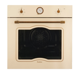 Духовой шкаф встраиваемый полноразмерный, 60 см, retro,  6 режимов, объем духовки 68л, поворотные переключатели, панель управления - бежевая эмаль, боковые хромированные решетки, универсальный противень, решетка-гриль, двойное стекло дверцы, легко-съемное